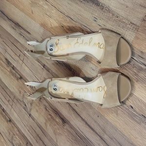 SAM EDELMAN Tan Serene Suede Chunky Heel Lace Up Heel-NEEDS LACES